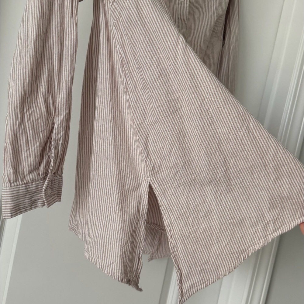 Striped Split Hem Neutral Button Down Top - image 4